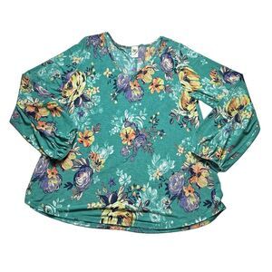 Sew In Love Women's Size Large Colorful Floral Print Long Sleeve V Neck Blouse
